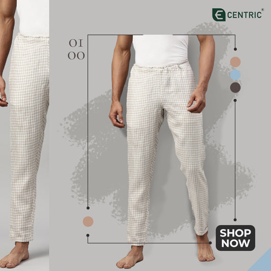 Checkered Comfort: Embrace Relaxation with Beige White Checks Hemp Lounge Pants