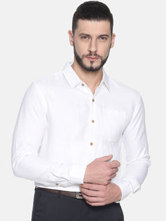 Men Herringbone White Hemp Formal Full Sleeve Shirt