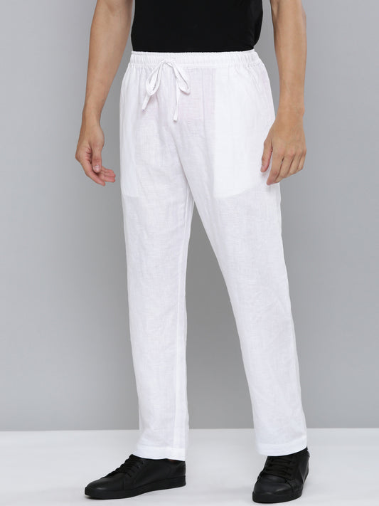 White Men Hemp Broad Bottom Comfort Pant