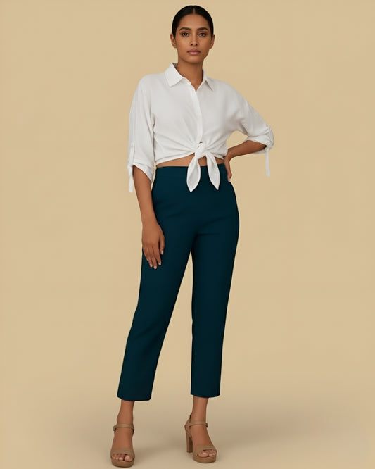 Women Navy Blue Solid Hemp Lounge Pant