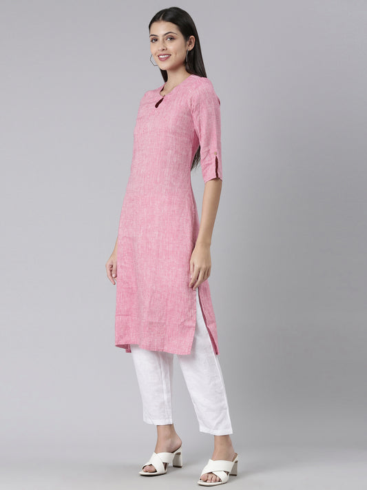 Women Solid Rani Pink and White Kurta Set