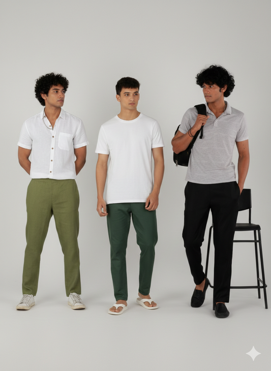 Olive, Black, Bottle Green (Pack of 3) Men Hemp Lounge Pants