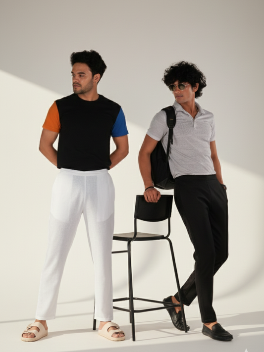 Men Hemp Lounge Pant (Pack of 2, white and regal black)