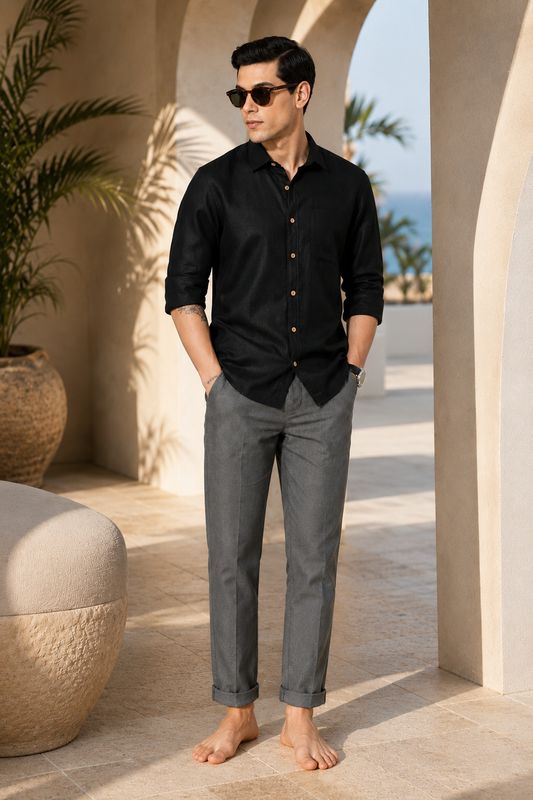 Regal Black Men Hemp Full Sleeve Shirt
