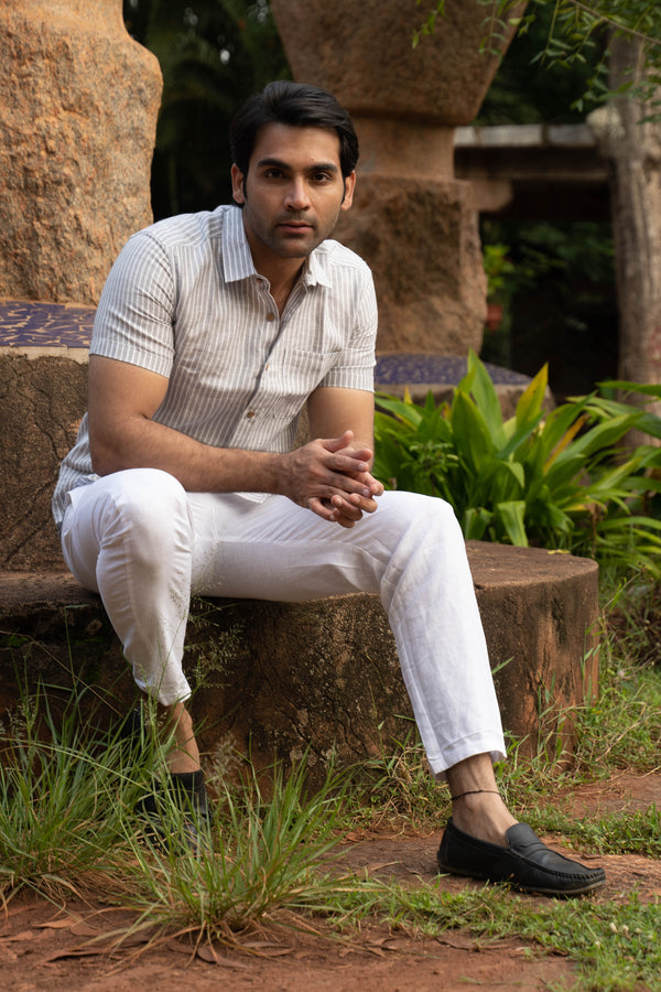 Whispering Grey Men Hemp Half Sleeve Shirt