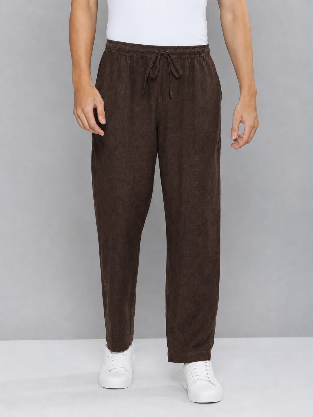 Dark Brown Men Hemp Broad Bottom Comfort Pant