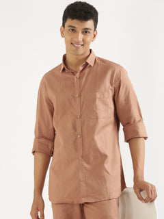 Men Mocha Brown Hemp Formal Full Sleeve Shirt