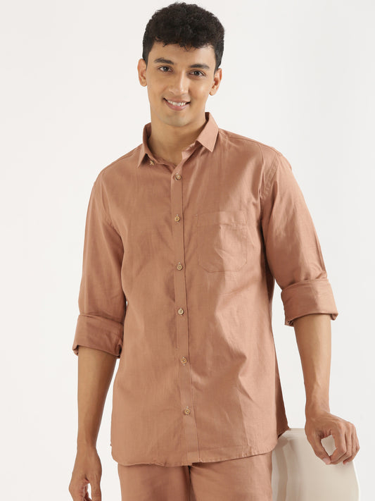 Men Mocha Brown Hemp Formal Full Sleeve Shirt