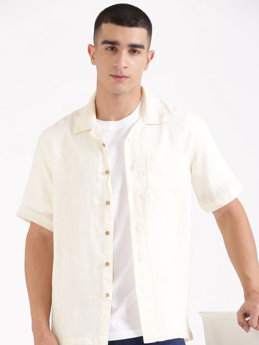 Off White Men Hemp Cuban Collar Resort Shirt