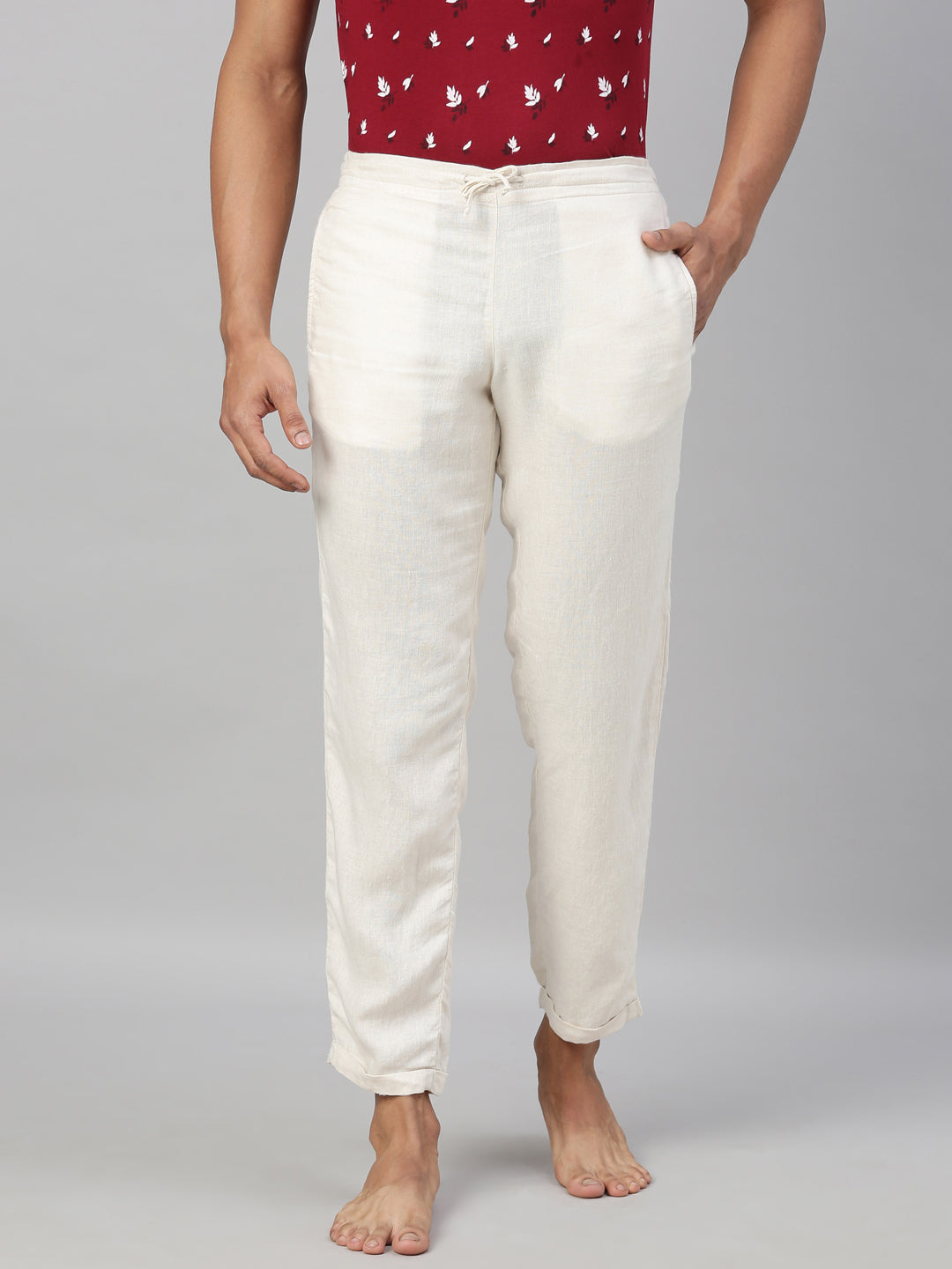 Navy Linen Blend Pants  Mens Casual Wear Slim Fit Linen Pants