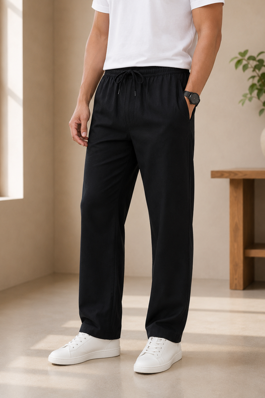Regal Black Men Hemp Broad Bottom Comfort Pant