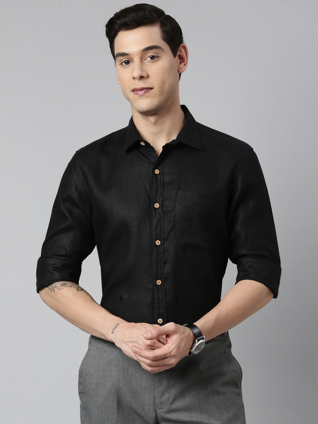 Regal Black Men Hemp Full Sleeve Shirt