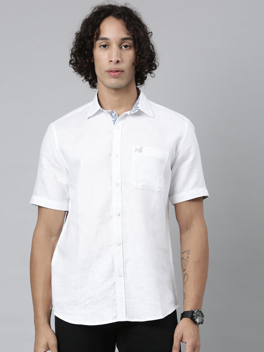 Ecentric-Mumbai Indians Official Men White Hemp Half Sleeves Shirt