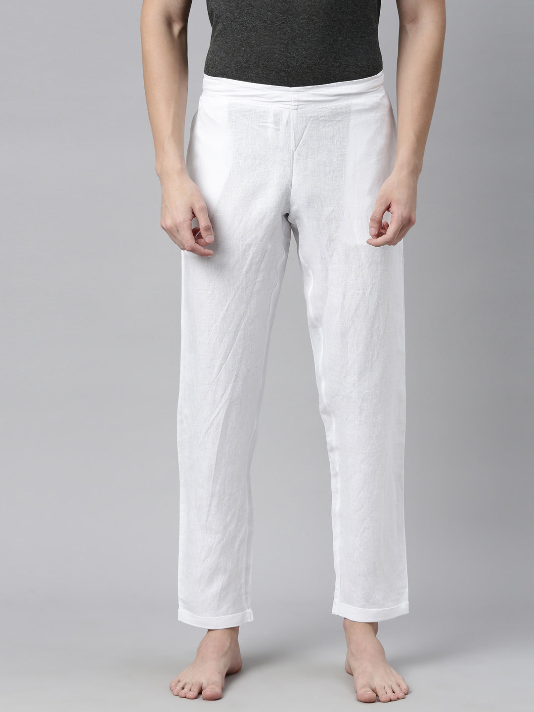 White Solid Men Hemp Lounge Pant