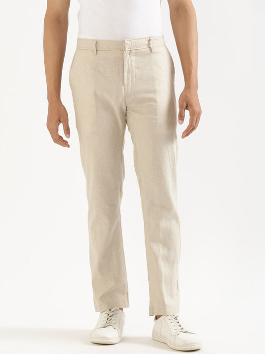 Men Beige Hemp Trousers