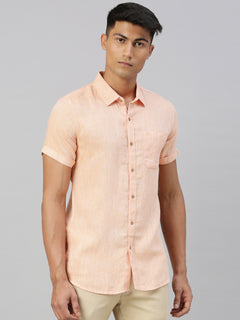 Men Neon Saffron Hemp Casual Half Sleeve Shirt