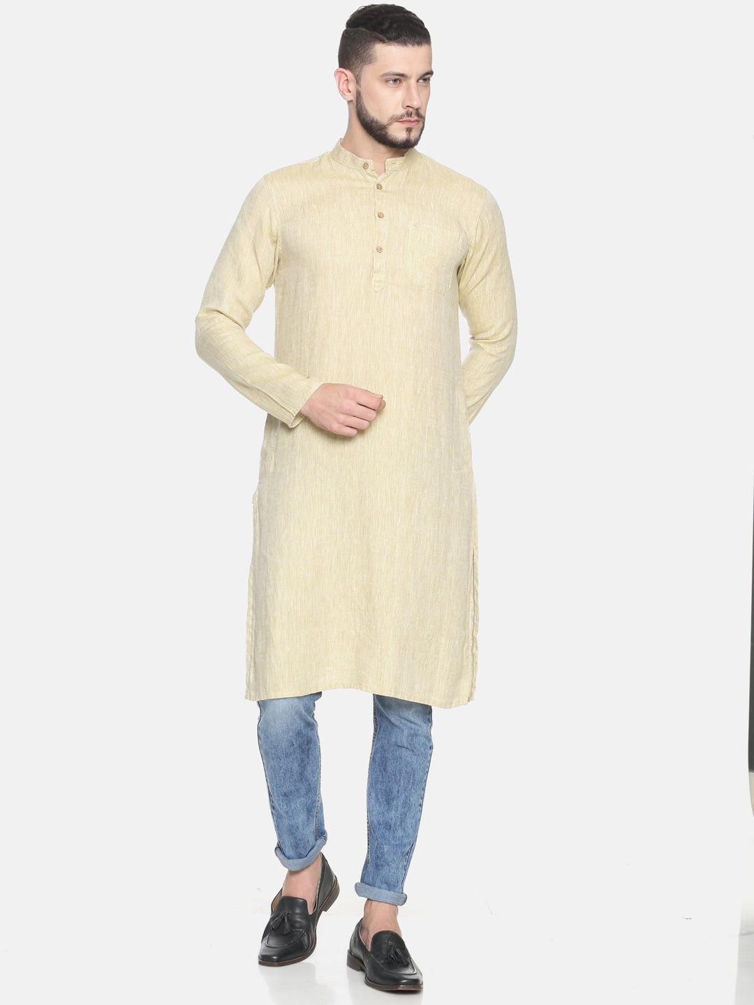Men Fawn Hemp Long Kurta