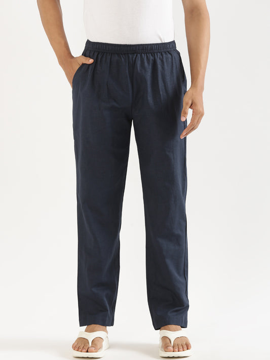 Regal Blue Men Hemp Broad Bottom Comfort Pant