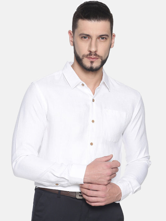Herringbone White Men Hemp Full Sleeve Shirt