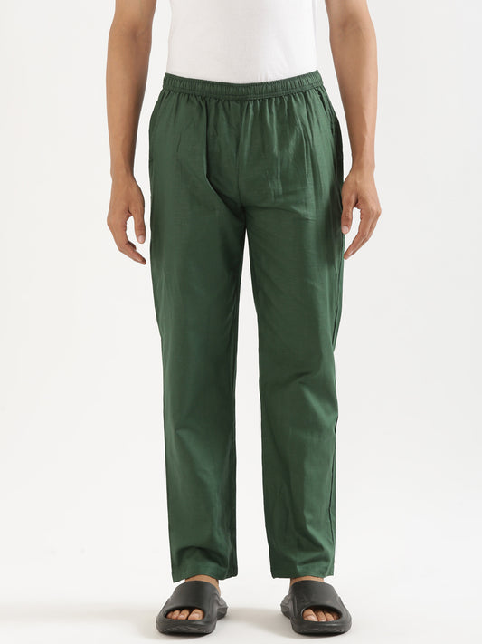 Men Hemp Bottle Green Broad Bottom Comfort Pant