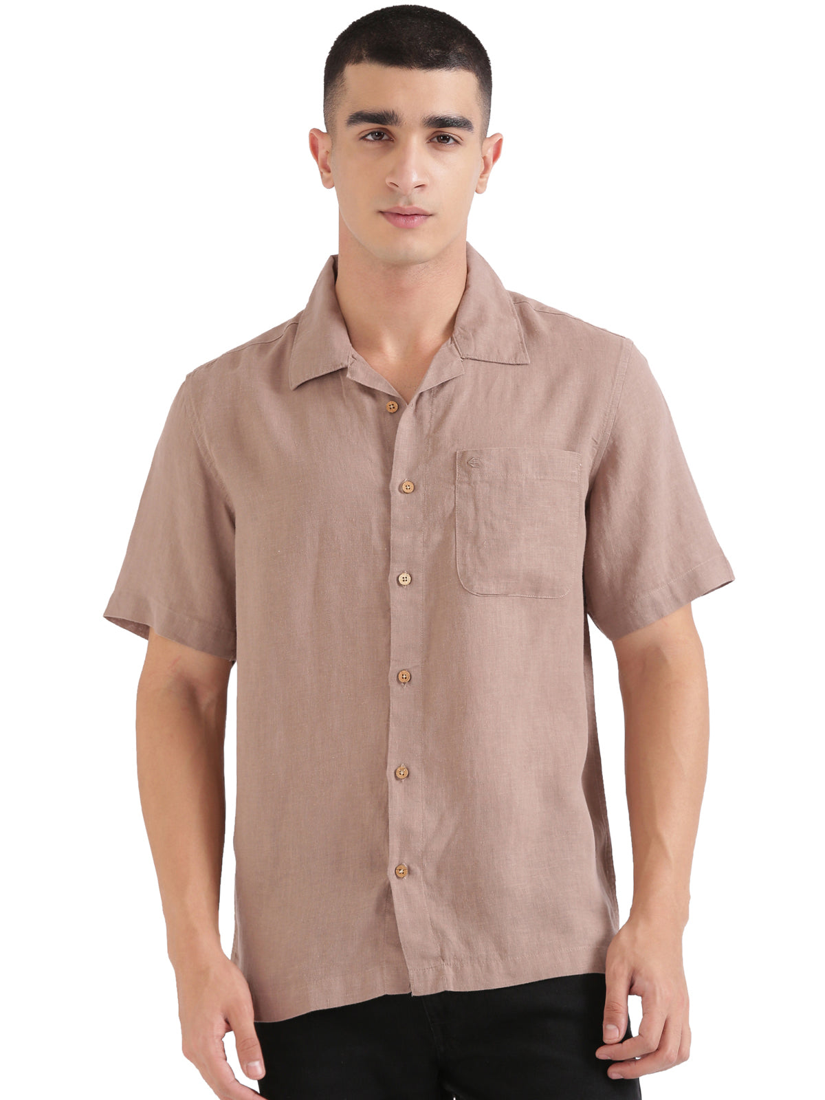 Choco Brown Men Hemp Cuban Collar Resort Shirt