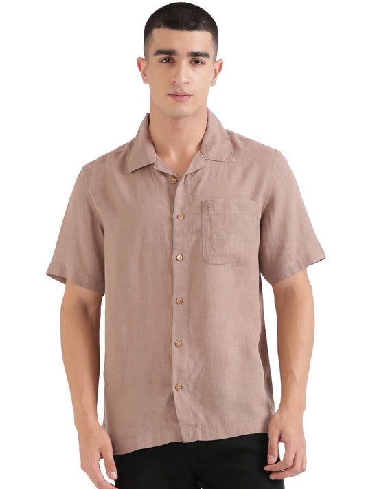 Choco Brown Men Hemp Cuban Collar Resort Shirt