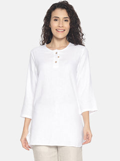 Women White Solid High low Top - Main Image