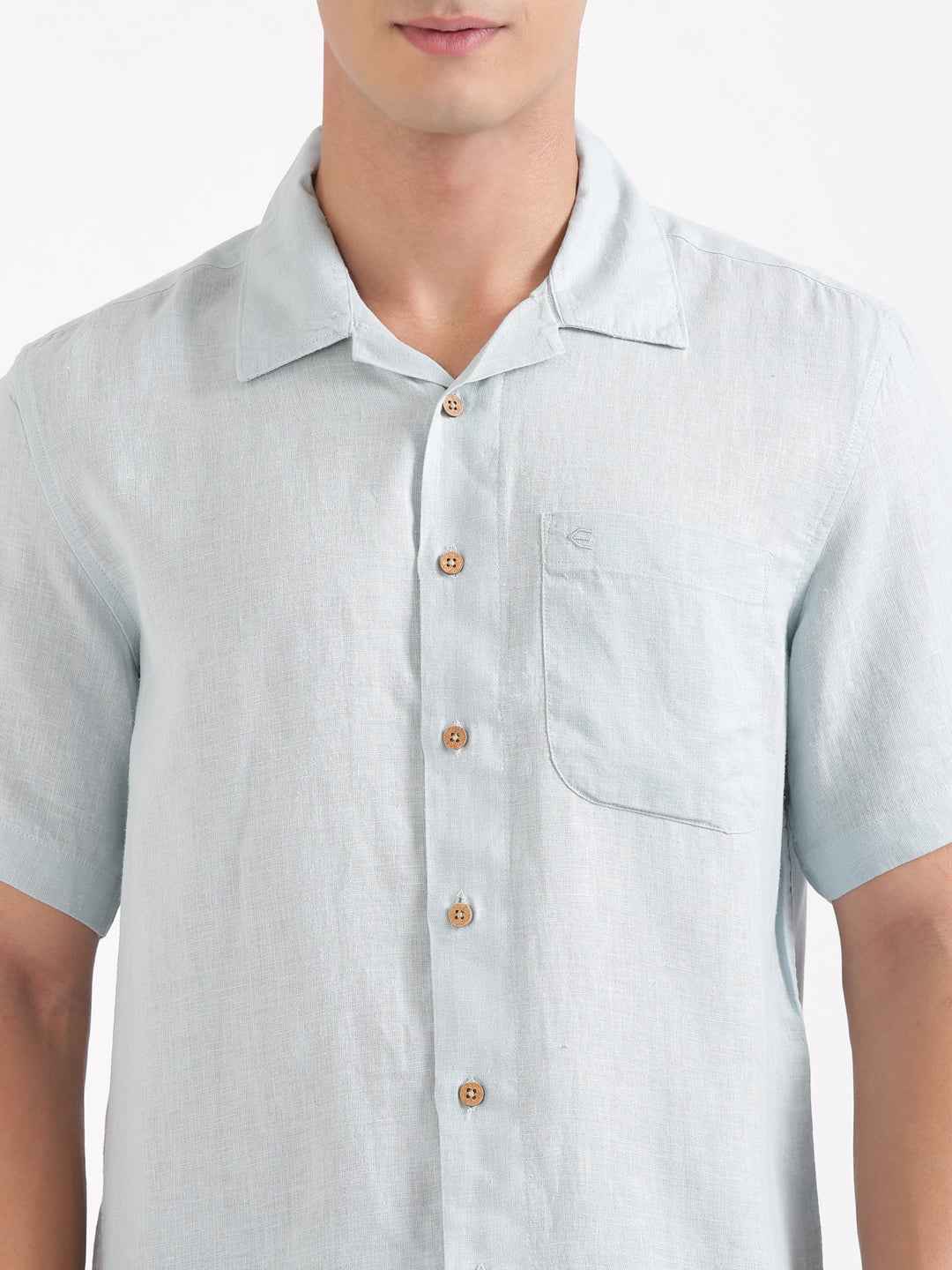 Cadet Blue Men Hemp Cuban Collar Resort Shirt