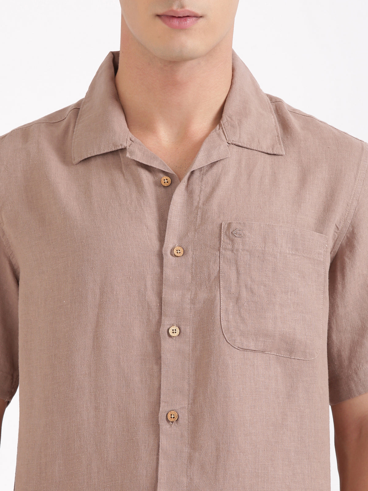 Choco Brown Men Hemp Cuban Collar Resort Shirt