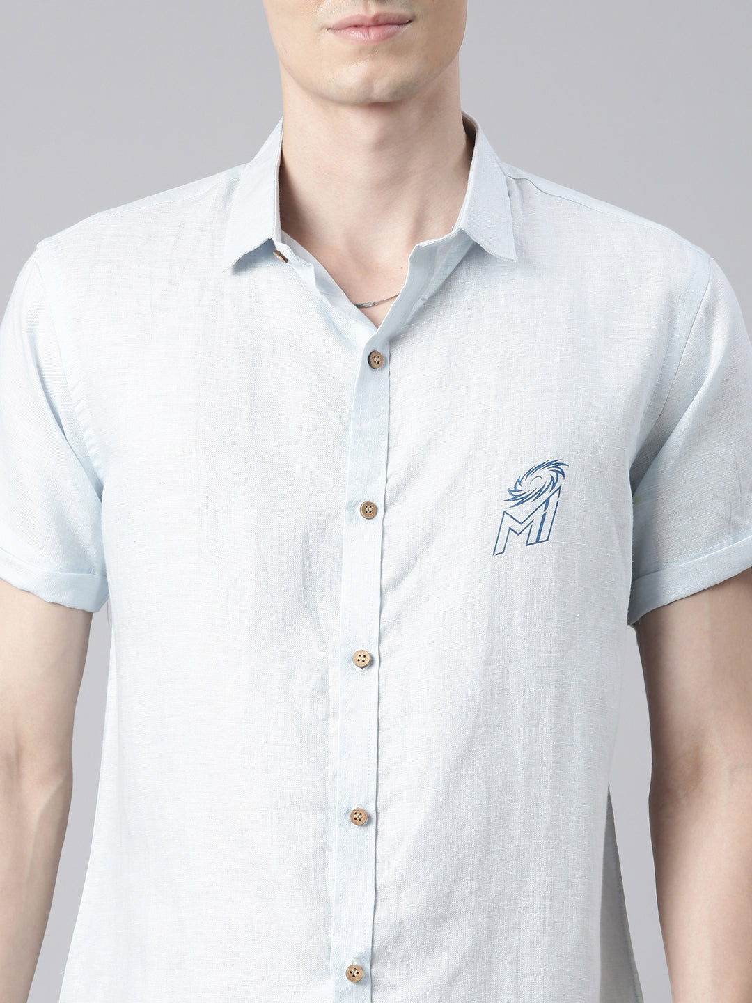 Ecentric-Mumbai Indians Official Men Light Blue Back Printed Hemp Half Sleeves Shirt
