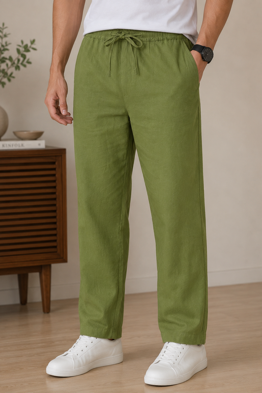 Regal Olive Men Hemp Broad Bottom Comfort Pant