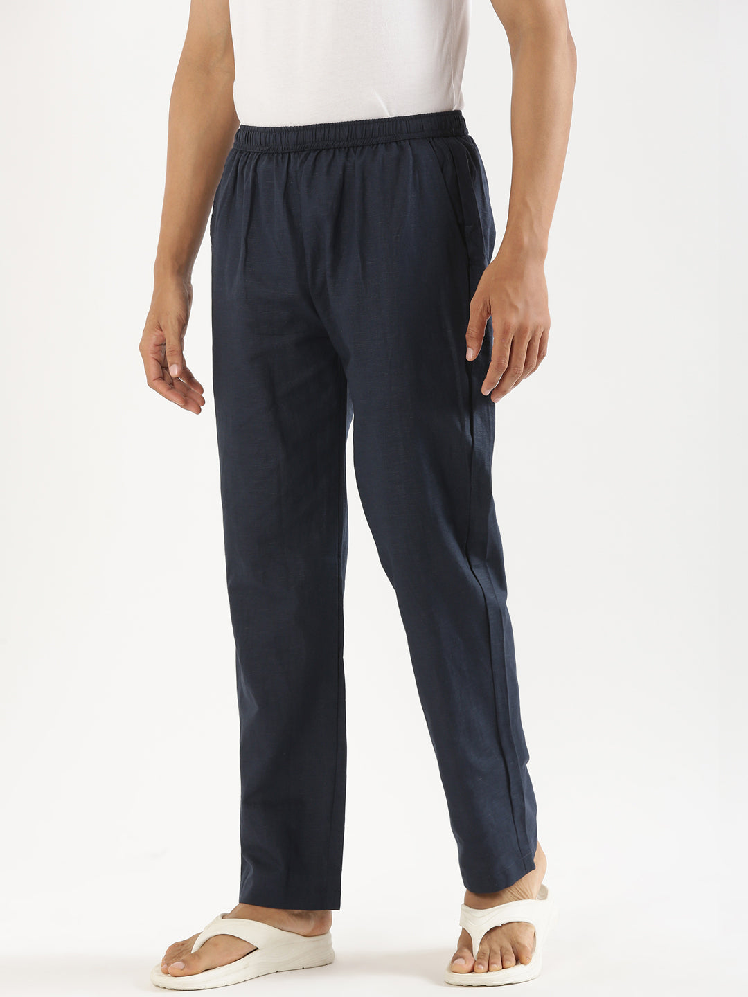 Regal Blue Men Hemp Broad Bottom Comfort Pant