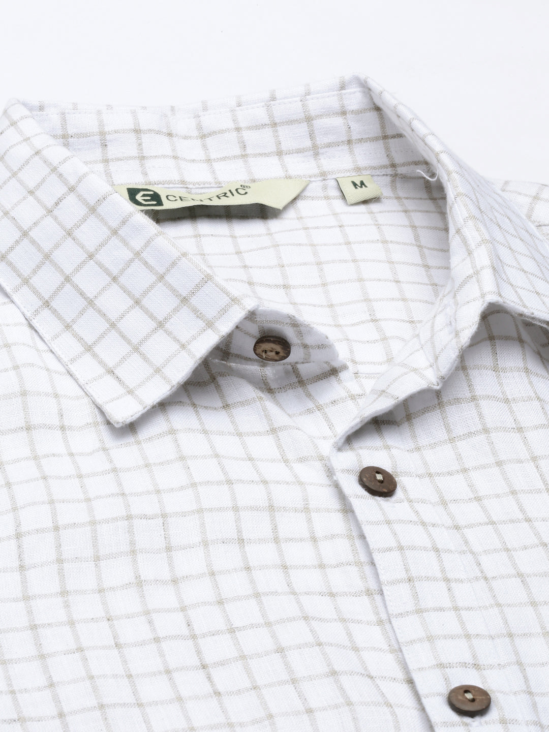 White Beige Checks Men Hemp Full Sleeve Shirt