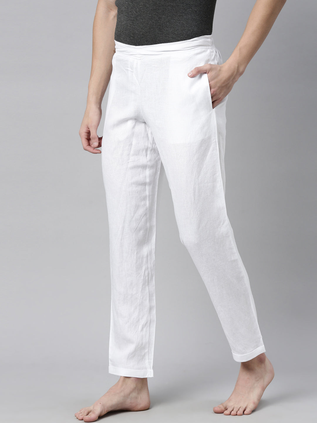 White Solid Men Hemp Lounge Pant