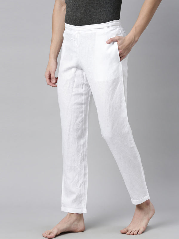 White Solid Men Hemp Lounge Pant