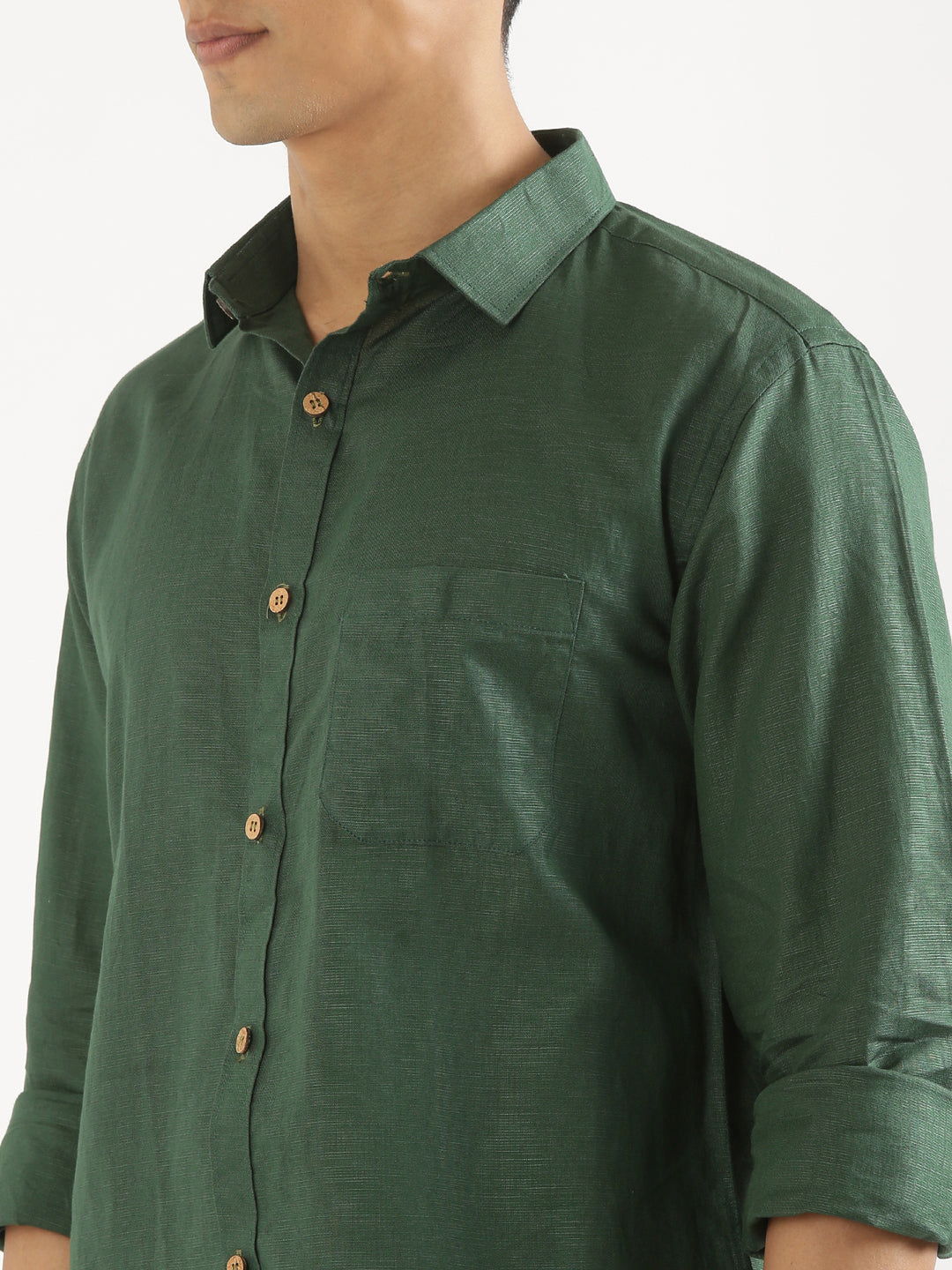 Bottle Green hemp shirt – fabric close-up