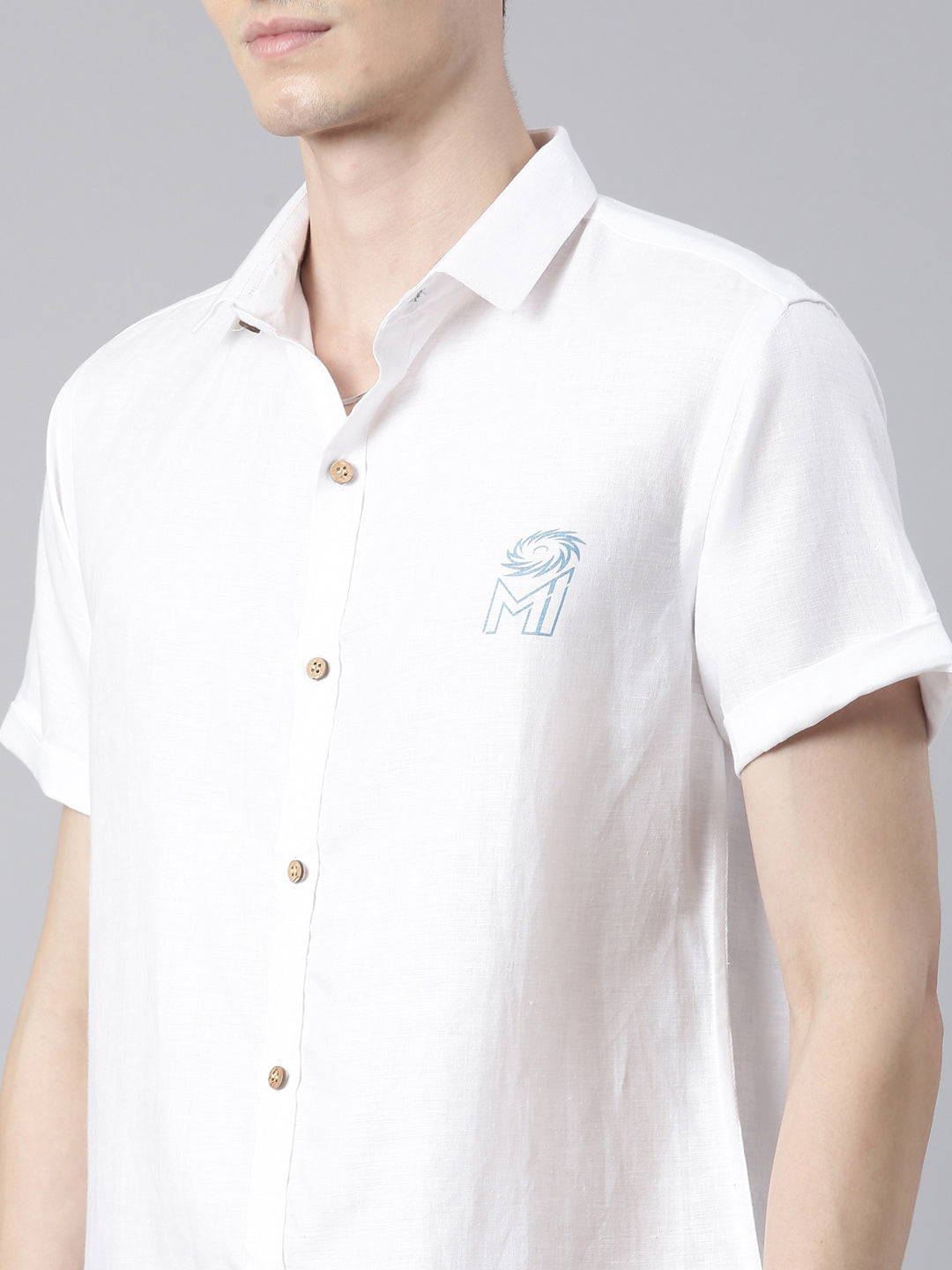 Ecentric-Mumbai Indians Official Men White Back Printed Hemp Half Sleeves Shirt