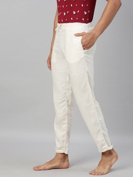 Men Off-White Solid Hemp Lounge Pant