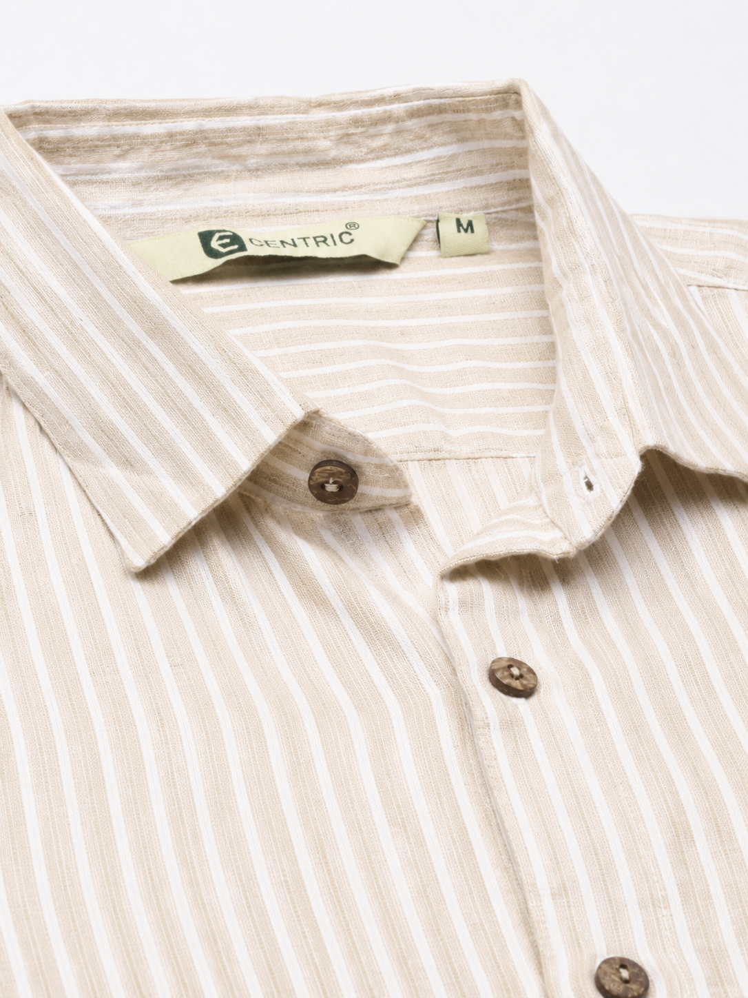 White Beige Stripes Men Hemp Full Sleeve Shirt