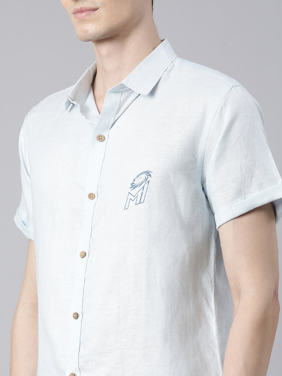 Ecentric-Mumbai Indians Official Men Light Blue Back Printed Hemp Half Sleeves Shirt
