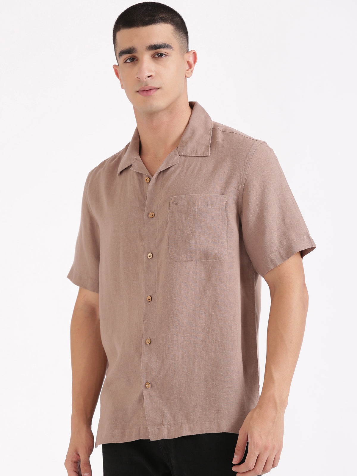 Choco Brown Men Hemp Cuban Collar Resort Shirt