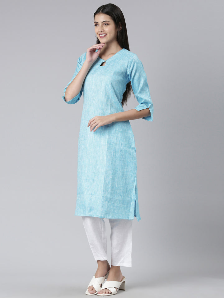White and Blue Organic Cotton Straight Kurta