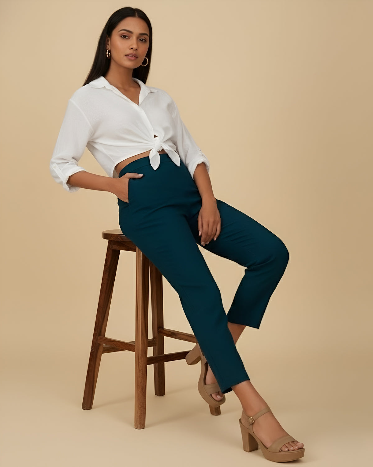 Women Navy Blue Solid Hemp Lounge Pant