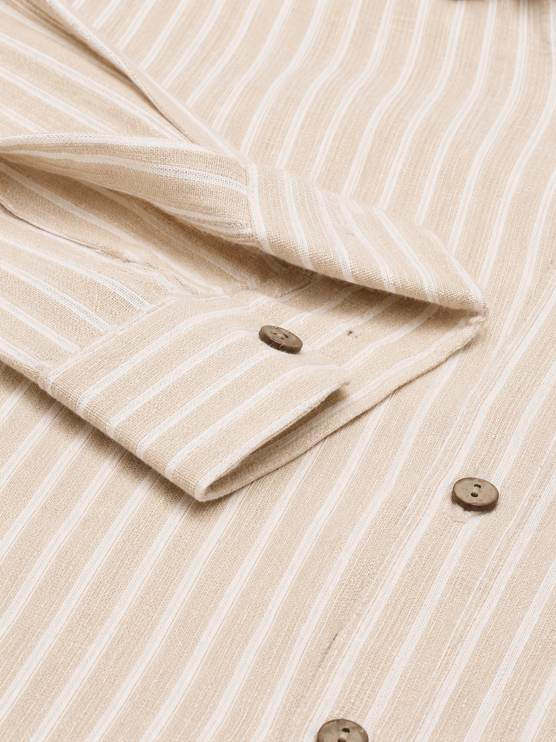 White Beige Stripes Men Hemp Full Sleeve Shirt