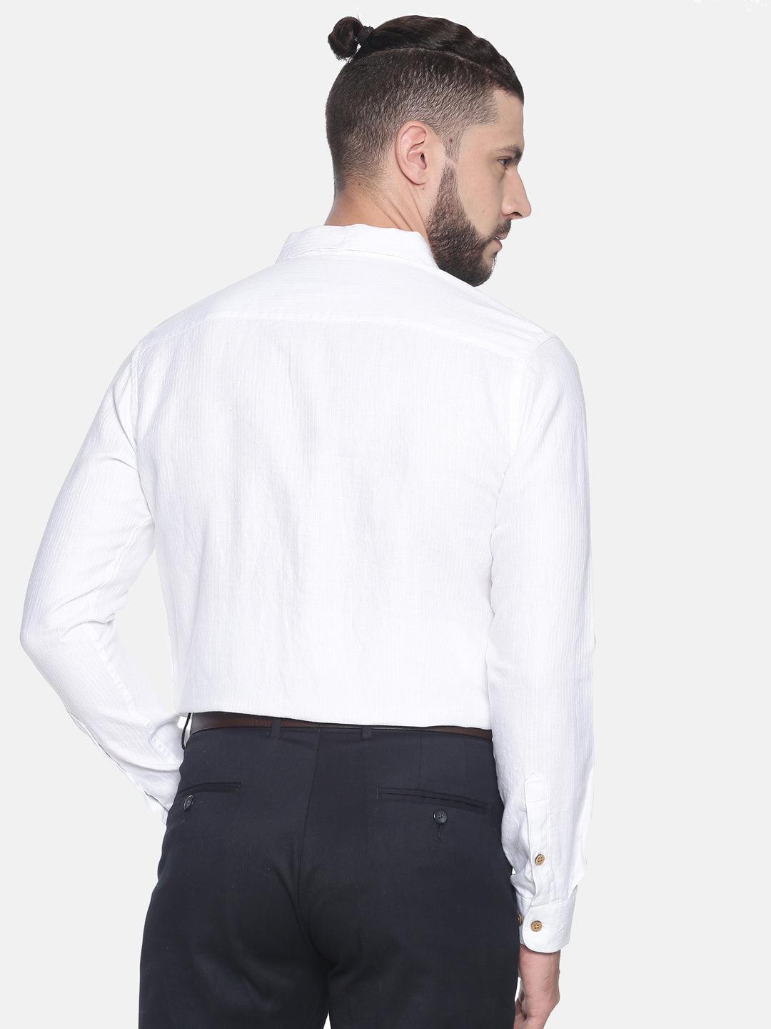 Herringbone White Men Hemp Full Sleeve Shirt