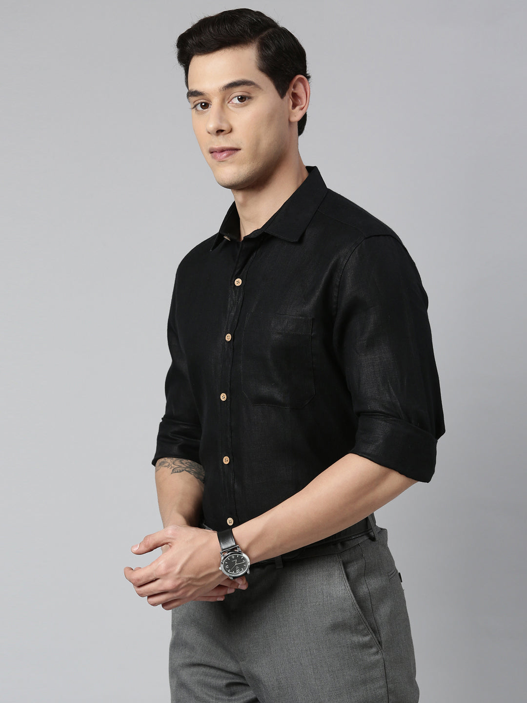 Regal Black Men Hemp Full Sleeve Shirt