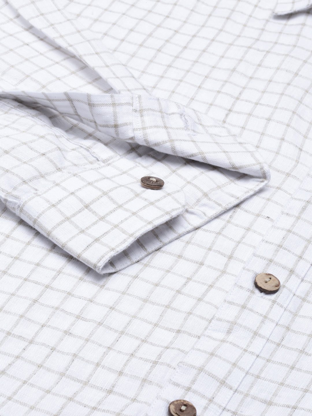 White Beige Checks Men Hemp Full Sleeve Shirt