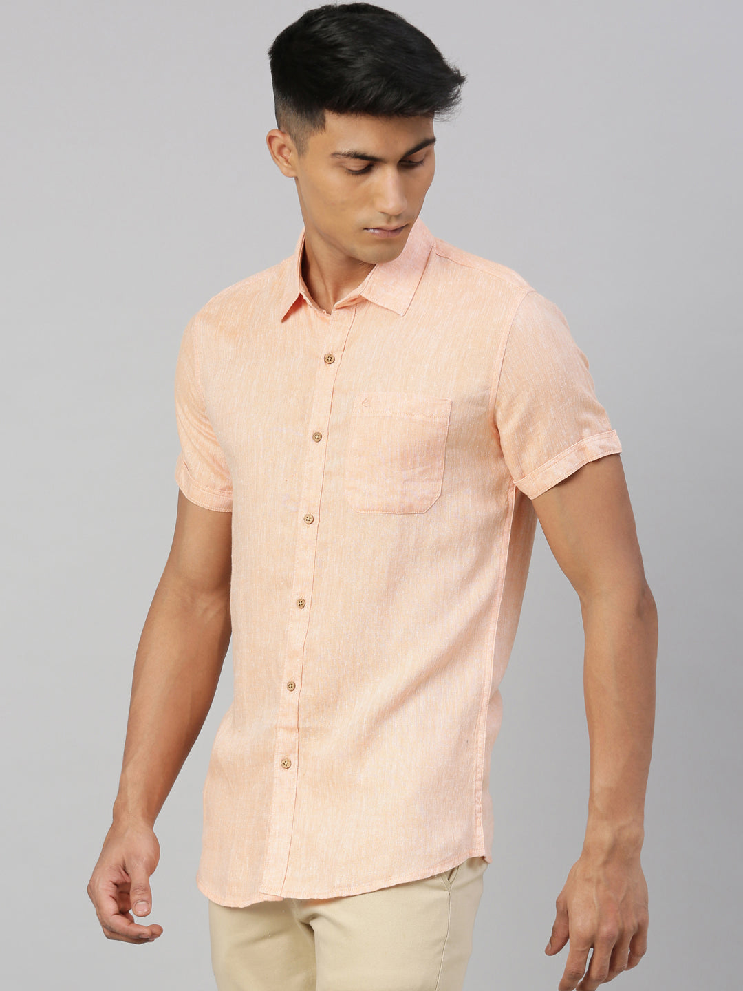 Neon Saffron Men Hemp Half Sleeve Shirt