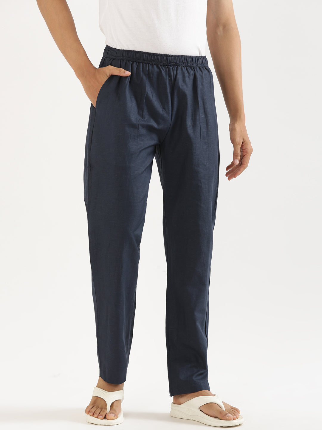 Regal Blue Men Hemp Broad Bottom Comfort Pant