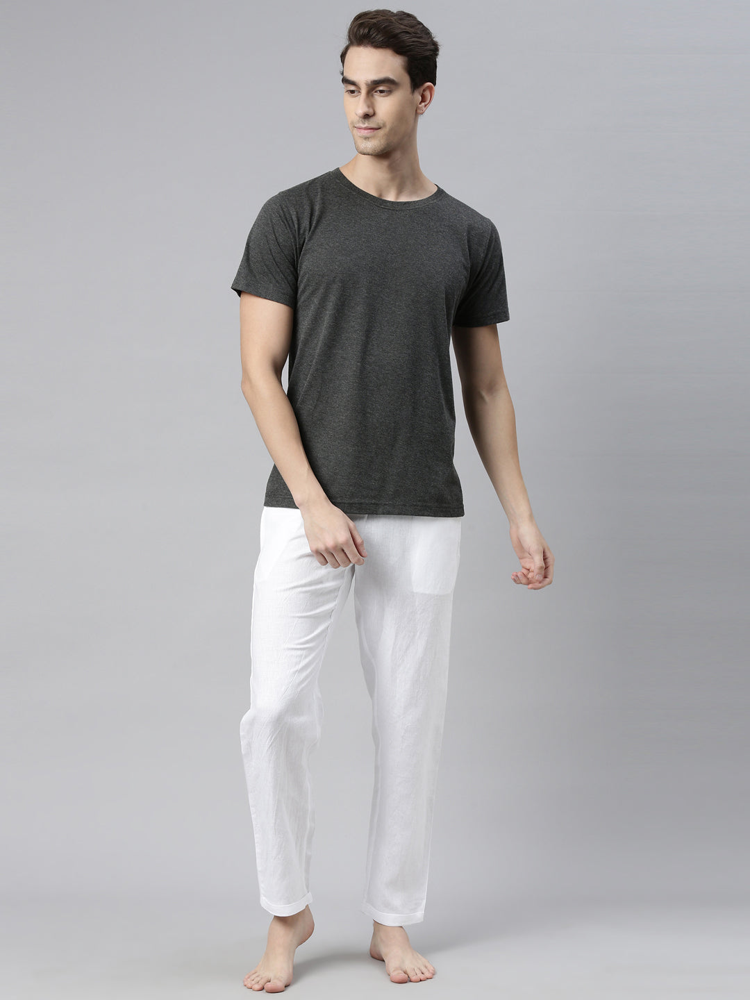 White Solid Men Hemp Lounge Pant